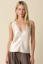 Load image into Gallery viewer, Noir Lace Trim Satin Tank