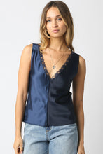Load image into Gallery viewer, Noir Lace Trim Satin Tank