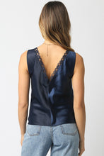 Load image into Gallery viewer, Noir Lace Trim Satin Tank