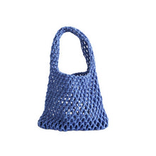 Load image into Gallery viewer, SOLID COLOR HOLLOW MESH WOVEN BUCKET BAG_CWAB1989: Blue / (OS) 1
