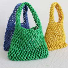 Load image into Gallery viewer, SOLID COLOR HOLLOW MESH WOVEN BUCKET BAG_CWAB1989: Blue / (OS) 1