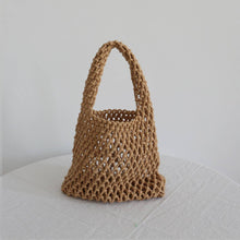 Load image into Gallery viewer, SOLID COLOR HOLLOW MESH WOVEN BUCKET BAG_CWAB1989: White / (OS) 1