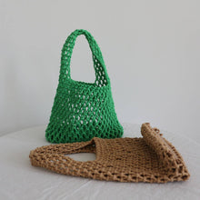 Load image into Gallery viewer, SOLID COLOR HOLLOW MESH WOVEN BUCKET BAG_CWAB1989: White / (OS) 1