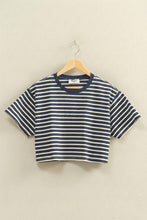 Load image into Gallery viewer, Striped Oversized Short Sleeve Cropped Tee