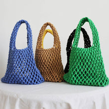 Load image into Gallery viewer, SOLID COLOR HOLLOW MESH WOVEN BUCKET BAG_CWAB1989: White / (OS) 1
