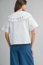 Load image into Gallery viewer, Oversized Collar Eyelet Front Self Tie Blouse
