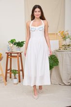 Load image into Gallery viewer, Corset Detail Embroidered Midi Dress
