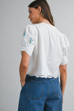 Load image into Gallery viewer, Floral Embroidered Short Sleeve Front Self Tie Top
