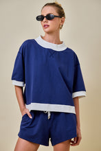 Load image into Gallery viewer, Mockneck Colorblock Short Sleeve Lounge Sweatshirt
