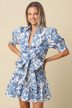 Load image into Gallery viewer, Hunter Tie Front Blue Mini Dress
