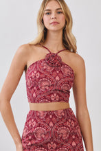 Load image into Gallery viewer, Paisley Floral Rosette Halter Crop Top
