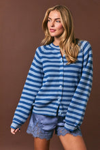 Load image into Gallery viewer, Raglan Long Sleeve Crew Neck Striped Sweater Cardigan
