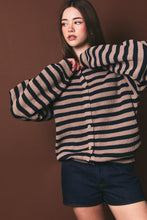 Load image into Gallery viewer, Raglan Long Sleeve Crew Neck Striped Sweater Cardigan
