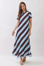 Load image into Gallery viewer, Diagonal Stripe Feather Hem Maxi Dress
