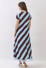 Load image into Gallery viewer, Diagonal Stripe Feather Hem Maxi Dress
