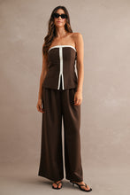 Load image into Gallery viewer, Strapless Contrast Trim Tube Top And Wide Leg Pants Set
