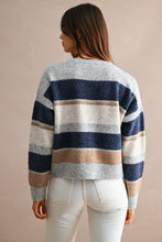 Load image into Gallery viewer, Multi-color Striped Long Sleeve Knit Cropped Cardigan
