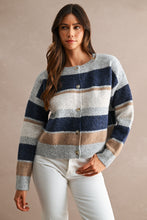 Load image into Gallery viewer, Multi-color Striped Long Sleeve Knit Cropped Cardigan
