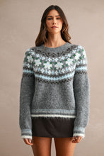 Load image into Gallery viewer, Fuzzy Knit Contrast Holiday Fairisle Long Sleeve Sweater
