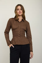 Load image into Gallery viewer, Collared Button Down Shirred Long Sleeve Top
