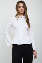 Load image into Gallery viewer, Collared Button Down Shirred Long Sleeve Top
