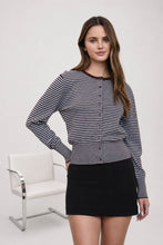 Load image into Gallery viewer, Stripe Round Neck Button Down Ribbed Hem Cardigan

