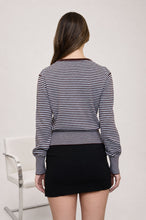 Load image into Gallery viewer, Stripe Round Neck Button Down Ribbed Hem Cardigan
