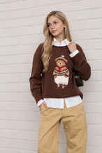 Load image into Gallery viewer, Teddy Motif Rolled Crew Knit Pullover
