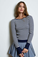 Load image into Gallery viewer, Boat Neck Stripe Ribbed Long Sleeve Sweater Top
