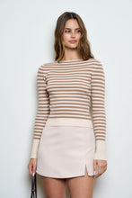 Load image into Gallery viewer, Boat Neck Stripe Ribbed Long Sleeve Sweater Top
