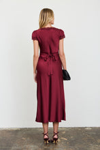 Load image into Gallery viewer, Satin Lace Trim Puff Sleeve Midi Dress
