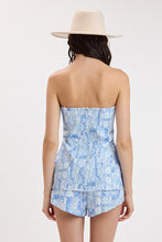Load image into Gallery viewer, Blue Patched Pattern Curvy Waist Tube Top &amp; Shorts
