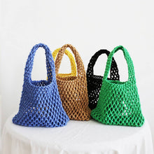 Load image into Gallery viewer, SOLID COLOR HOLLOW MESH WOVEN BUCKET BAG_CWAB1989: White / (OS) 1
