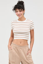 Load image into Gallery viewer, Striped And Knit Crew Neck Crop Top
