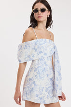 Load image into Gallery viewer, Pale Blue Floral Drape Mini Dress
