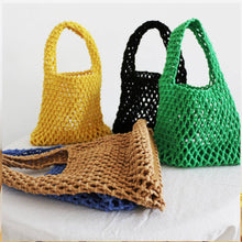 Load image into Gallery viewer, SOLID COLOR HOLLOW MESH WOVEN BUCKET BAG_CWAB1989: Blue / (OS) 1
