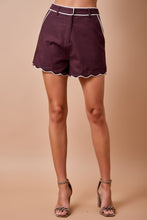 Load image into Gallery viewer, High Waist Contrast Piping Shorts With Scalloped Hem Detail
